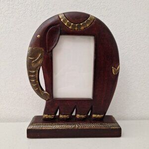 PIER ONE Elephant Carved Wood Picture Frame Figurine 11" Desk Table
